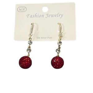 Sterling Silver Red Crystal Cubic Zirconium Drop‎ Dangle Earrings NEW Prom Party